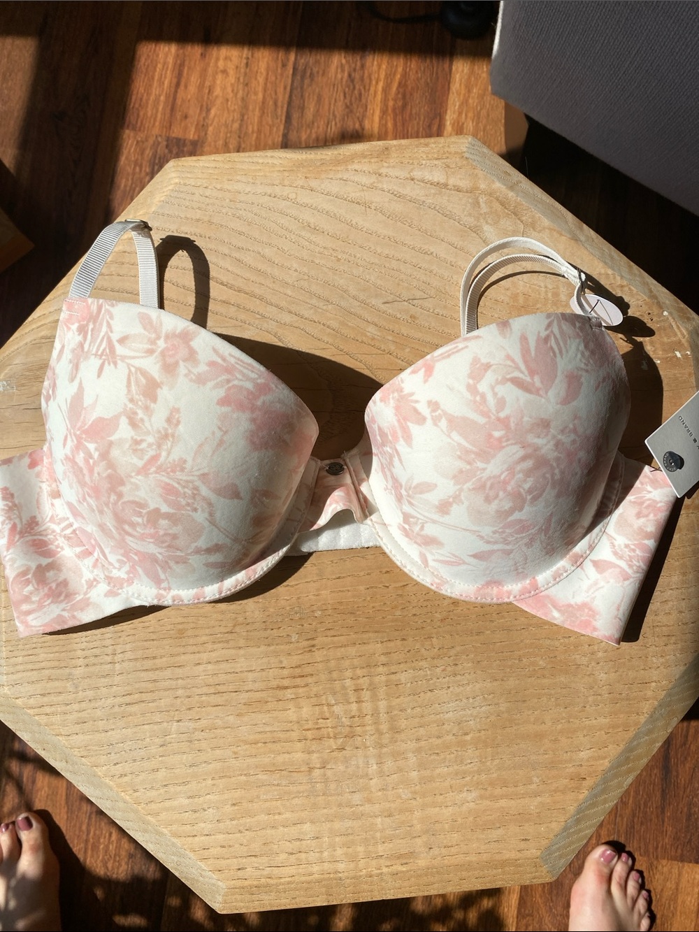Lucky Brand T-shirt bra pink white floral padded underwire NWT Sz 36C